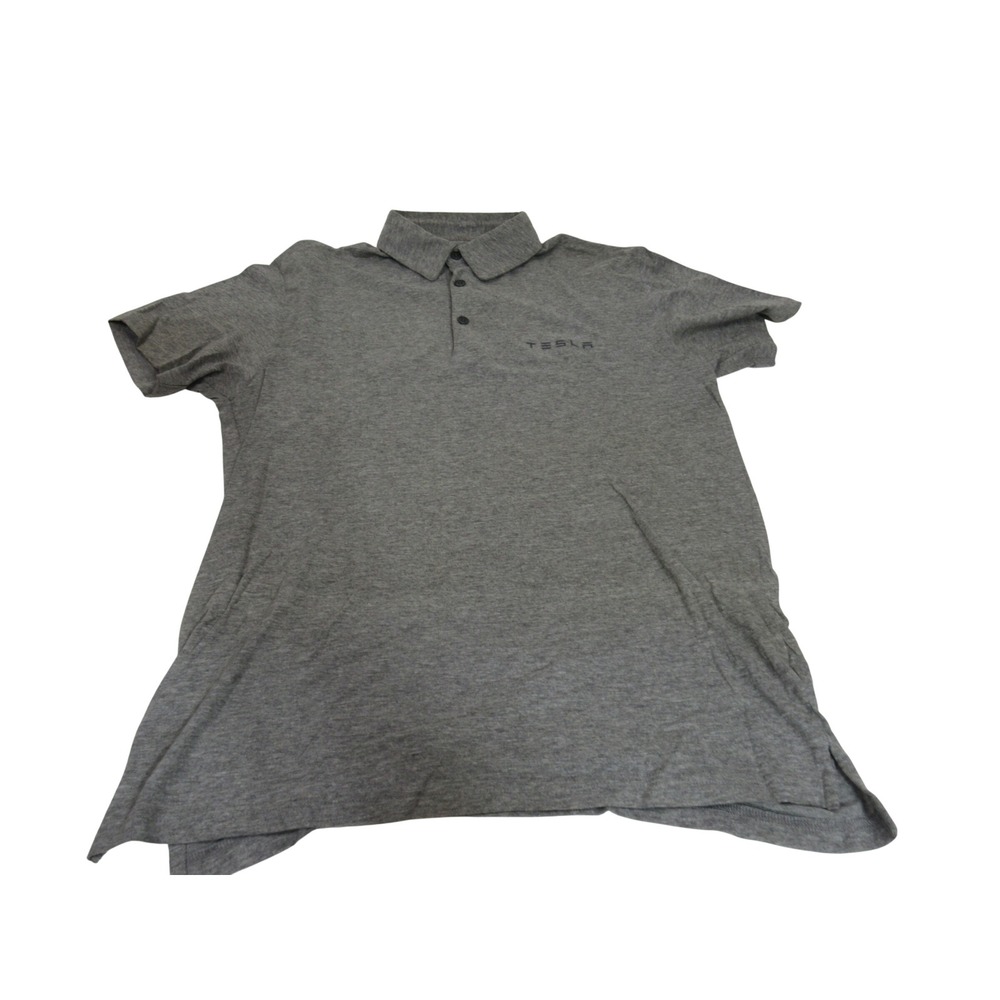 Tesla Mens Gray Short Sleeve Logo Polo Shirt Size M Heathered Jersey